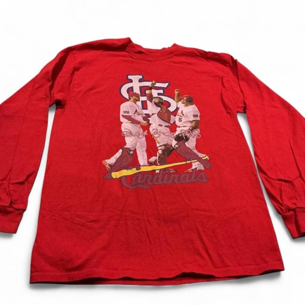 St. Louis Cardinals Men’s Long sleeve Red Tee Signed Graphic Baseball Sz M